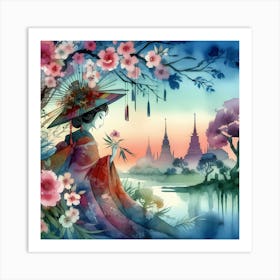 Thai Girl With Flowers Art Print