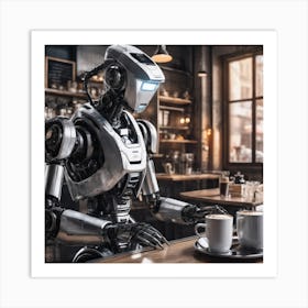 Robot At A Coffee Shop Art Print