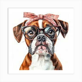 Boxer Dog With Glasses 2 Art Print