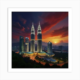 Petronas Towers At Sunset 1 Art Print