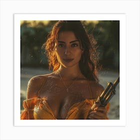 Sexy Woman Holding Gun Art Print