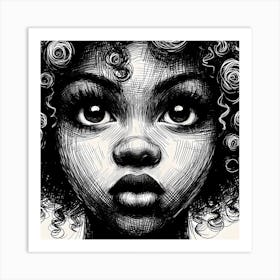 Portrait Of A Girl With Curly Hair Art Print