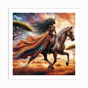 Afro-American Woman On Horseback Art Print