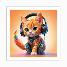 Cat With Headphones 2 Art Print