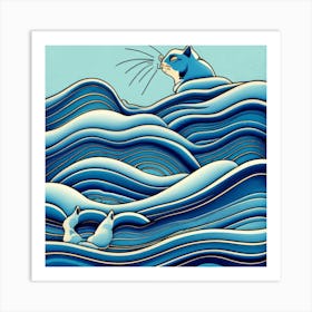 Cat In The Waves Art Print