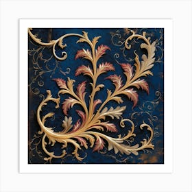 Gold Leaf On Blue Background Art Print