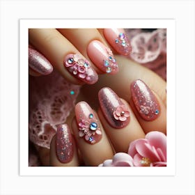 Pink Nails With Flowers 1 Art Print