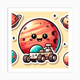 Kawaii Planet Stickers Art Print