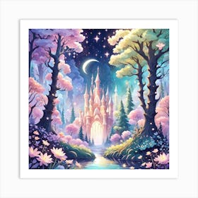 A Fantasy Forest With Twinkling Stars In Pastel Tone Square Composition 209 Art Print