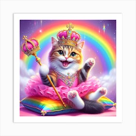 Princess Cat at Pillow and Rainbow Art Print