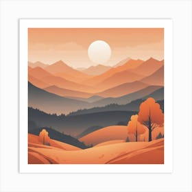 Misty mountains background in orange tone 43 Art Print