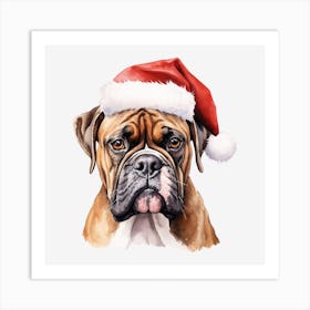 Boxer Dog In Santa Hat Art Print