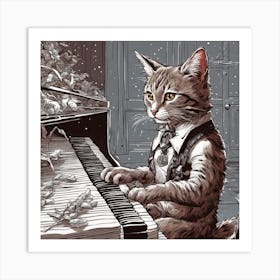 Cat Playing Piano Art Print