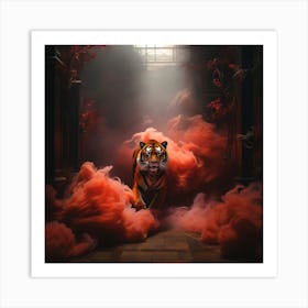 Tiger In Red Smoke Art Print