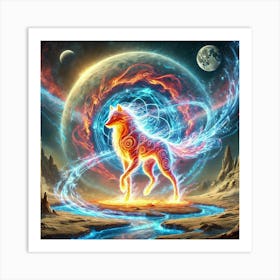 Fire Wolf Elemental Transformation Portrait Art Print