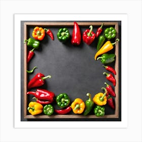 Colorful Peppers In Wooden Frame Art Print