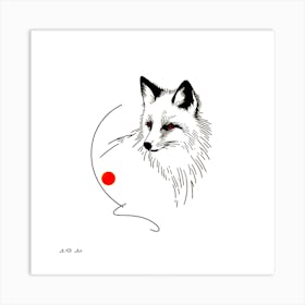 Fox With A Red Dot Minimal Illustration Art Print