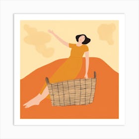 Illustration Of A Woman In A Basket 2 Art Print