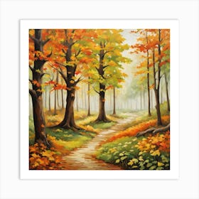 Forest In Autumn In Minimalist Style Square Composition 360 Art Print