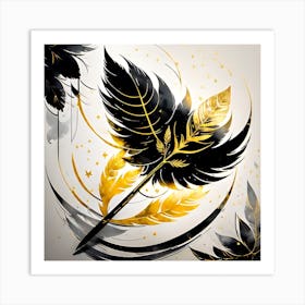 Black And Gold Feathers 1 Art Print