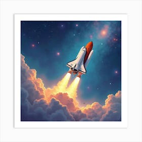 Space Shuttle In A Watercolor Fantastical Galaxy Dream 1 Art Print