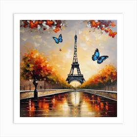 Eiffel Tower And Butterflies Art Print