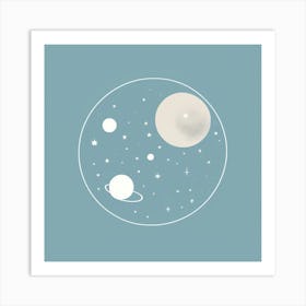 Celestial Bodies Minimalist Drawings Of The Moon Stars And Planets With Hints Of Soft Grey And P 203178317 Art Print