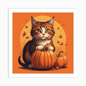 Cat With Pumpkins 2 Art Print