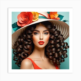 Beautiful Woman In A Hat Art Print