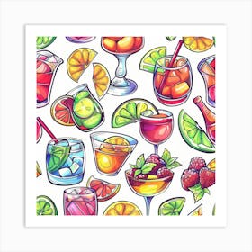 Seamless Pattern With Colorful Drinks 4 Art Print