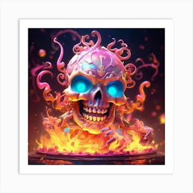 Skull In Flames 1 Art Print