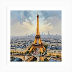 Stylized Skyline Of Paris With The Eiffel Tower Art Print 1 Art Print