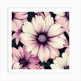 Pink Daisy Seamless Pattern Art Print