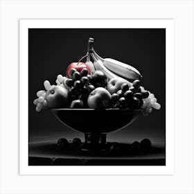 Fruit Bowl in black and white and red Art Print