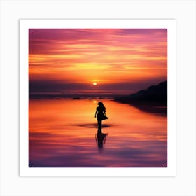 Woman Walking At Sunset Art Print