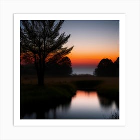 Sunrise Over A Stream Canvas Print Art Print