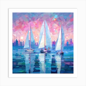 Sailboats At Sunset 7 Art Print