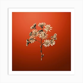 Gold Botanical Lilac Senecio Flower on Tomato Red n.3735 Art Print
