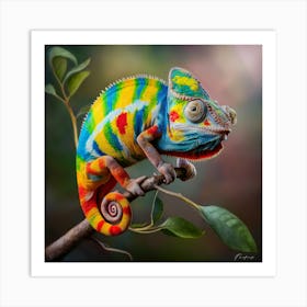 Kaleidoscope A Realistic Portrait Of A Vibrant Chameleon In Natural Habitat (4) Art Print