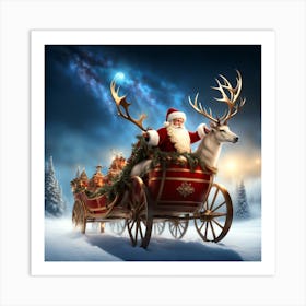 Santa Claus In Sleigh Art Print