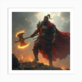 A Warrior Wielding A Glowing Axe In The Middle Of Battle 1 Art Print