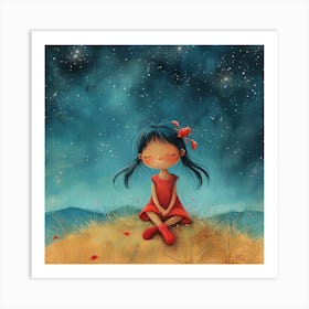 Little Girl Under The Stars Art Print