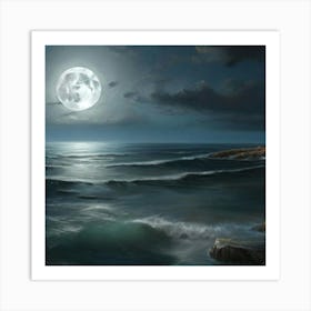 Full Moon Over The Ocean Art Print