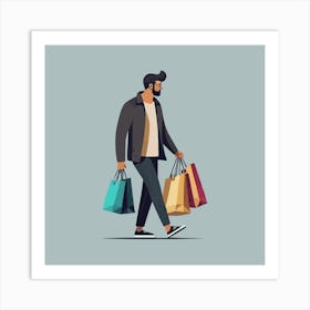 Man With Shopping Bags Art Print