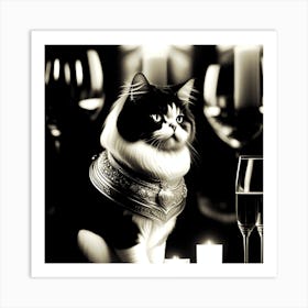 Cat With Wine Glasses Art Print
