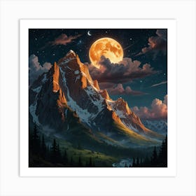 Full Moon In The Mountains 2 Art Print