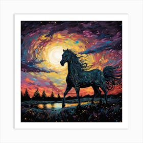 Horse At Sunset Art Print