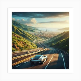 Sports Car Driving On The Highway Art Print