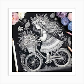 Little Girl Riding A Bicycle Art Print