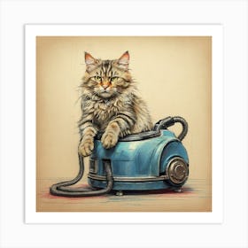 Cat On A Vacuum Cleaner Art Print